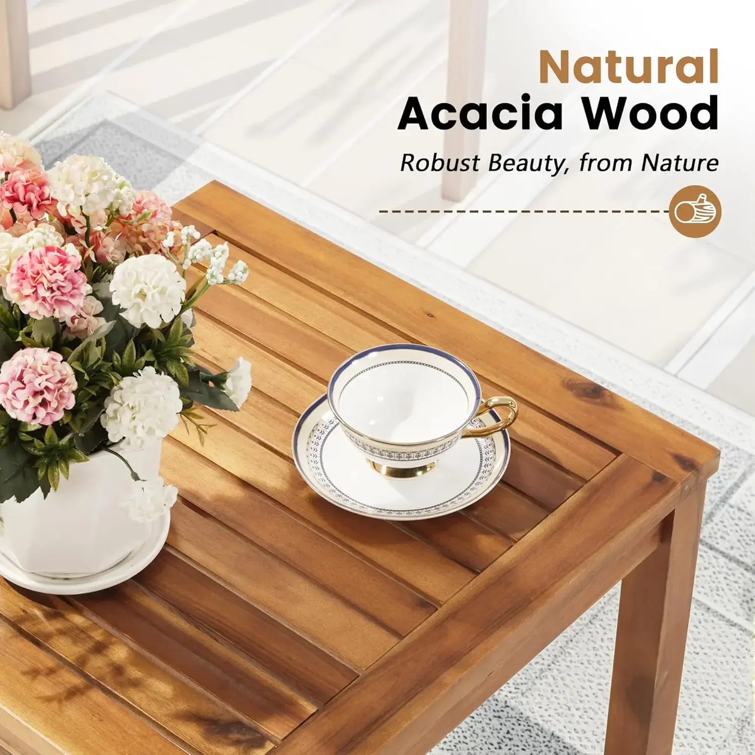 Outdoor Furniture Table And Chairs - Zestaw mebli ogrodowych z drewna akacjowego,